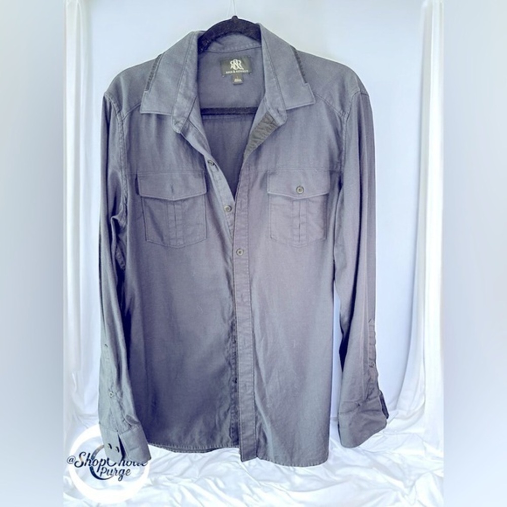 Rock & Republic Long Sleeve Shirt L Blue Rock & Republic